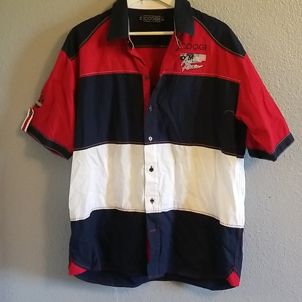 Coogi Men's Red, White & Blue Buttondown Sz XXL